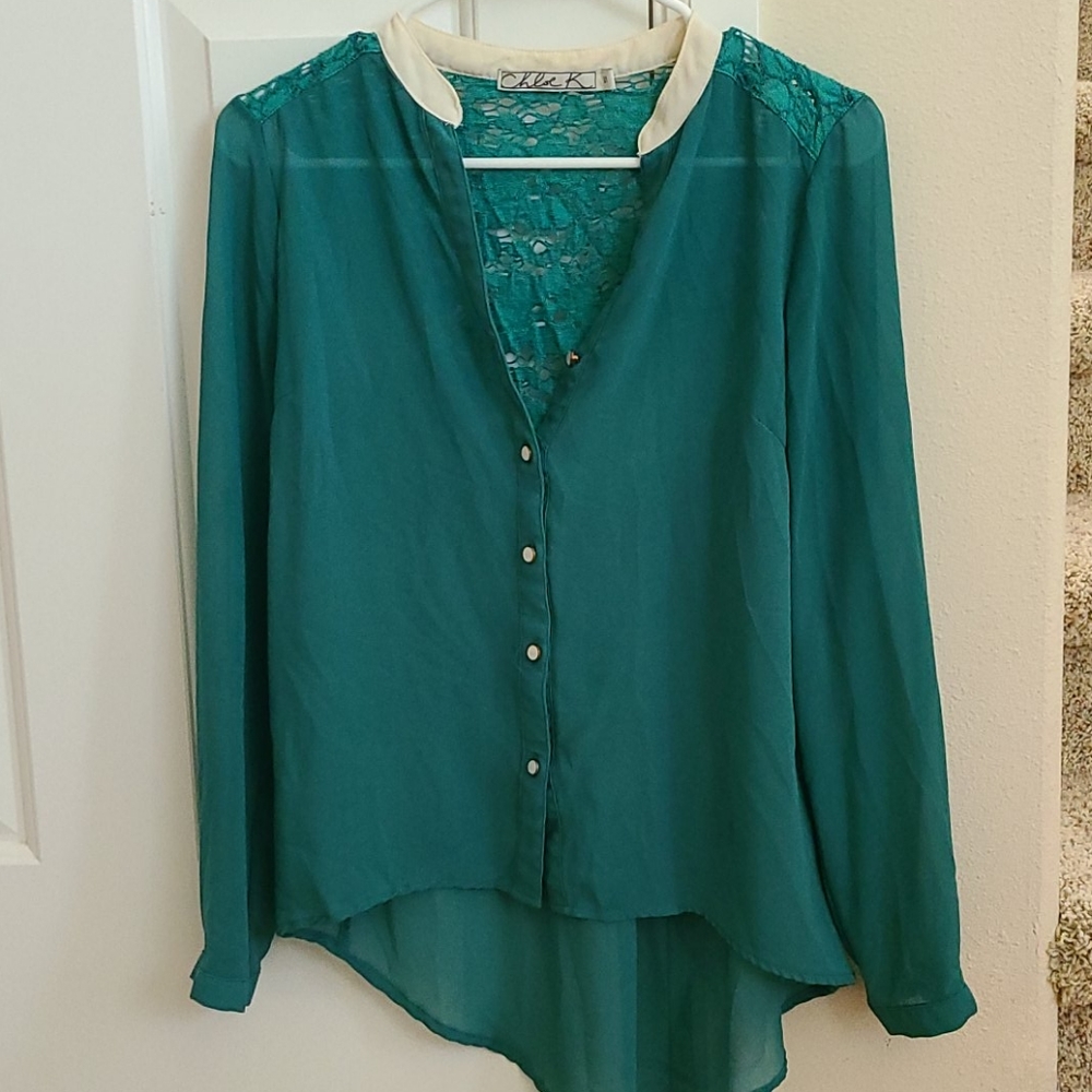 Chloe K chiffon blouse with back lace detail